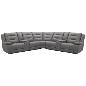Caldwell - 7 Piece Modular Power Reclining Sectional With Power Adjustable Headrests With 2 Consoles - Tahoe Fog