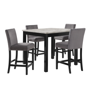 Celeste - 5 Piece Marble Finish Counter Dining Set (Table & 4 Chairs) - Gray