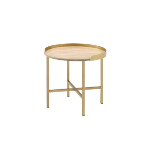 Mithea - End Table - Oak Table Top & Gold