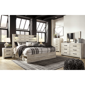 Cambeck - 6 Pc. - Dresser, Mirror, King Panel Bed with Side Storage Drawers - Whitewash