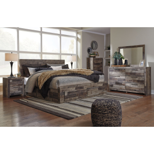 Derekson - King Panel Bed With 4 Storage Drawers - 10 Pc. - Dresser, Mirror, Chest, King Bed, 2 Nightstands - Multi Gray