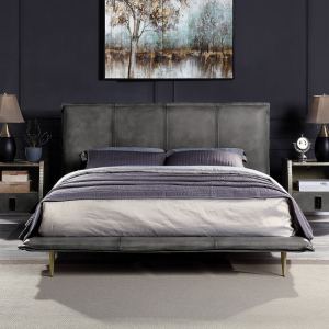 Metis - Queen Bed - Gray Top Grain Leather