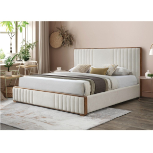 Kaleea - Queen Bed - Beige Chenille & Walnut