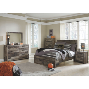 Derekson - 7 Pc. - Dresser, Mirror, Chest, Full Panel Bed with 2 Storage Drawers - Multi Gray