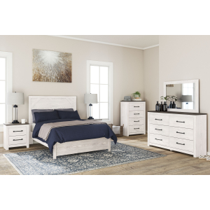 Gerridan - 6 Pc. - Dresser, Mirror, Full Panel Bed, 2 Nightstands - White / Gray