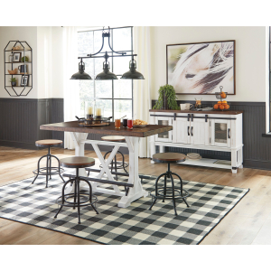 Valebeck - 6 Pc. - Counter Table, 4 Barstools, Server - White