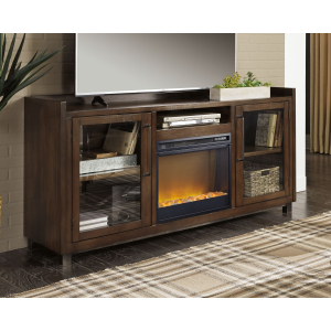 Starmore - 70## TV Stand With Glass/Stone Fireplace Insert - Brown