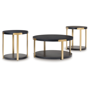 Shylore - Occasional Table Set (Set of 3) - Black / Brass Finish