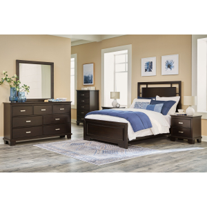 Covetown - 7 Pc. - Dresser, Mirror, Chest, Full Panel Bed, 2 Nightstands - Dark Brown