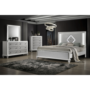 Stardust - 6/0 Western King 4 Piece Bedroom Set (Bed & Dresser & Mirror & Chest) - White