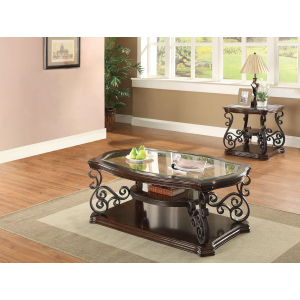 Laney - 2 Piece Glass Top Coffee And End Table Set - Dark Merlot