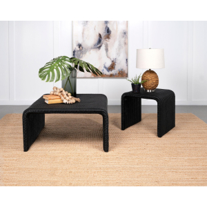Cahya - 2 Piece Rattan Coffee And End Table Set - Black