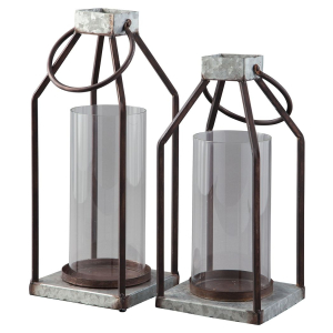 Diedrick - Lantern Set (Set of 2) - Gray / Black