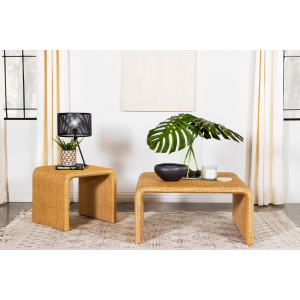 Cahya - 2 Piece Rattan Coffee And End Table Set - Natural