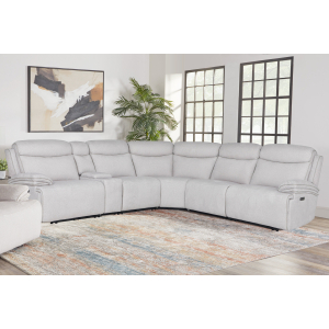 Alpine - 6 Piece Zero Gravity Power Reclining Sectional With Power Adjustable Headrests - Airy Snow