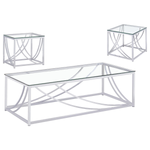 Lille - 3 Piece Glass Top Coffee End Sofa Table Set - Chrome
