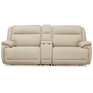 Double Deal - 2-Piece Power Reclining Loveseat Sectional With Console - Almond