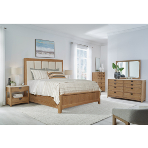 Escape - Bedroom Queen Panel Bed 2 Nightstands Dresser With Mirror And Chest - Glazed Natural Oak