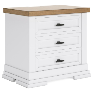 Ashbryn - Three Drawer Night Stand - White / Natural