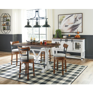 Valebeck - 6 Pc. - Counter Table, 4 Counter Barstools, Server - White