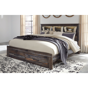 Drystan - King Bookcase Bed with 2 Storage Drawers - Brown / Beige