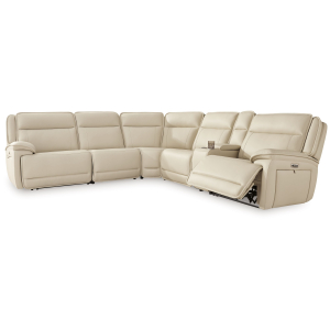 Double Deal - 6-Piece Power Reclining Sectional With Console - Almond