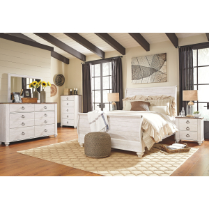 Willowton - 5 Pc. - Dresser, Mirror, Queen Sleigh Bed - Whitewash