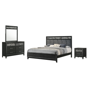 Obsidian - 6/6 Eastern King 4 Piece Bedroom Set (Bed & Dresser & Mirror & Nightstand) - Black