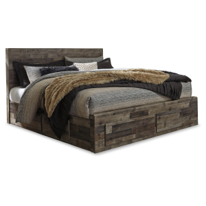 Derekson - King Panel Bed With 4 Storage Drawers - Multi Gray