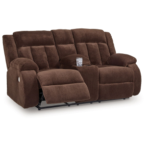 Free Wake - Double Relcining Power Loveseat With Console - Chocolate