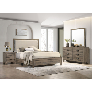 Millie - Full 4 Piece Upholstered Bedroom Set - Warm Gray