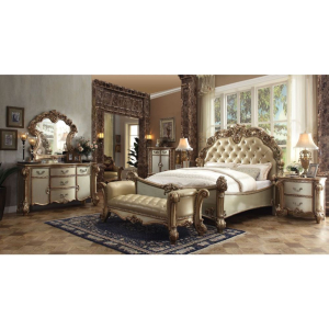 Vendome - California King Bed - Brass Synthetic Leather & Gold Patina