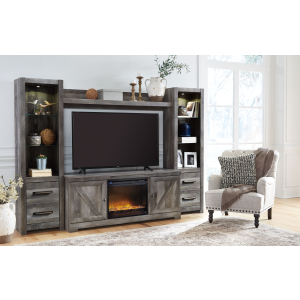 Wynnlow - 5 Pc. - Entertainment Center - 63## TV Stand with Fireplace Insert Glass/Stone - Gray