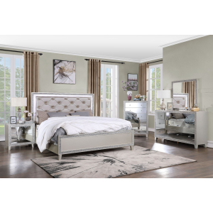 Sliverfluff - California King Bed With LED & Storages - Synthetic Leather & Champagne