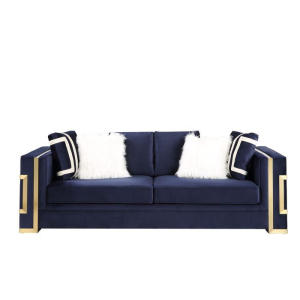 Virrux - Sofa With 6 Pillows - Blue Velvet & Gold