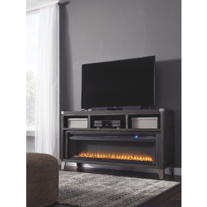 Todoe - 2 Pc. - 65## TV Stand with Wide Fireplace Insert - Gray
