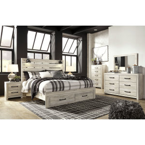 Cambeck - 8 Pc. - Dresser, Mirror, Chest, King Panel Bed with 2 Storage Drawers, 2 Nightstands - Whitewash