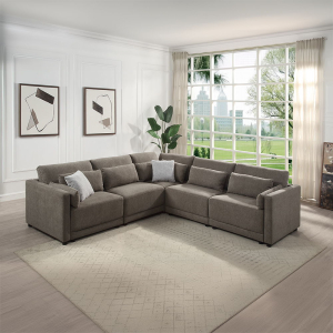 Rylie - Modular Left Facing Chair With 3 Pillows - Brown Linen