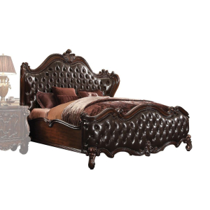 Versailles - Eastern King Bed - Two Tone Dark Brown Synthetic Leather & Cherry Oak