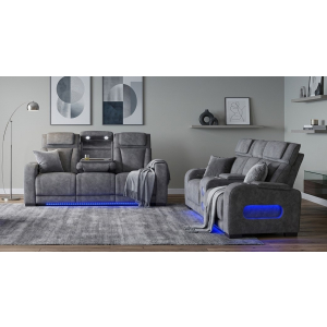 Titan Power Sofa with Drop Down Table & Console Loveseat with Massage, Speakers and LED