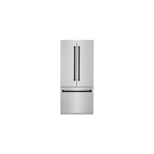 ZLINE 36” Autograph Edition 19.6 cu. ft. Built-in 3-Door French Door Refrigerator with Internal Water and Ice Dispenser in Stainless Steel with Matte Black Accents
