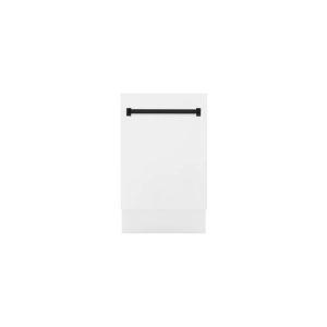 ZLINE Autograph Edition 18” Compact 3rd Rack Top Control Built-In Dishwasher in White Matte with Matte Black Handle, 51dBa (DWVZ-WM-18-MB)