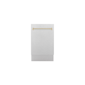 ZLINE Autograph Edition 18” Compact 3rd Rack Top Control Built-In Dishwasher in Fingerprint Resistant Stainless Steel with Gold Handle, 51dBa (DWVZ-SN-18-G)