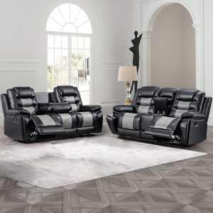 Nikko - Manual 2 Piece Sofa & Loveseat - Black / Gray