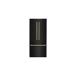 ZLINE 36” Autograph Edition 19.6 cu. ft. Built-in 3-Door French Door Refrigerator with Internal Water and Ice Dispenser in Black Stainless Steel with Champagne Bronze Accents