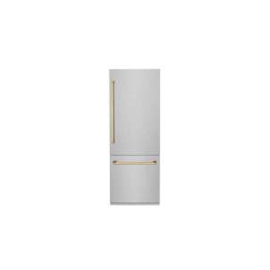 ZLINE 30” Autograph Edition 16.1 cu. ft. Built-in 2-Door Bottom Freezer Refrigerator with Internal Water and Ice Dispenser in Fingerprint Resistant Stainless Steel with Gold Accents
