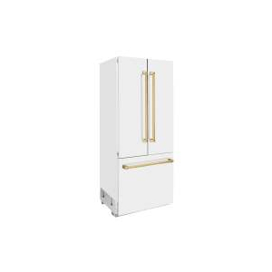 ZLINE 36” Autograph Edition 19.6 cu. ft. Built-in 3-Door French Door Refrigerator with Internal Water and Ice Dispenser in White Matte with Gold Accents