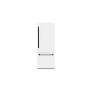 ZLINE 30” Autograph Edition 16.1 cu. ft. Built-in 2-Door Bottom Freezer Refrigerator with Internal Water and Ice Dispenser in White Matte with Matte Black Accents