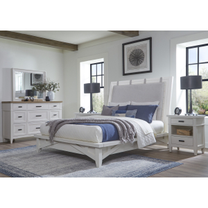 Americana Modern Bedroom - Queen Platform Bed 2 Nightstands And Dresser With Mirror - Cotton