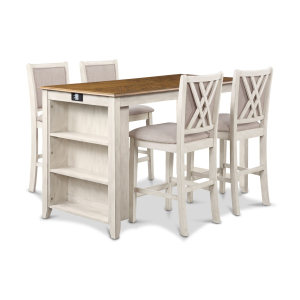 Amy - 5 Piece Counter Dining Set (Table With Storage & 4 Chairs) - 2 Tone Bisque